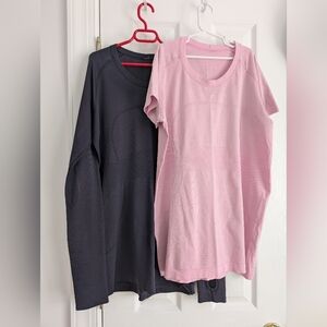 2 Lululemon Swiftly Tech Shirts Sz 12 Longsleeve and Shortsleeve FAIR Cond. READ